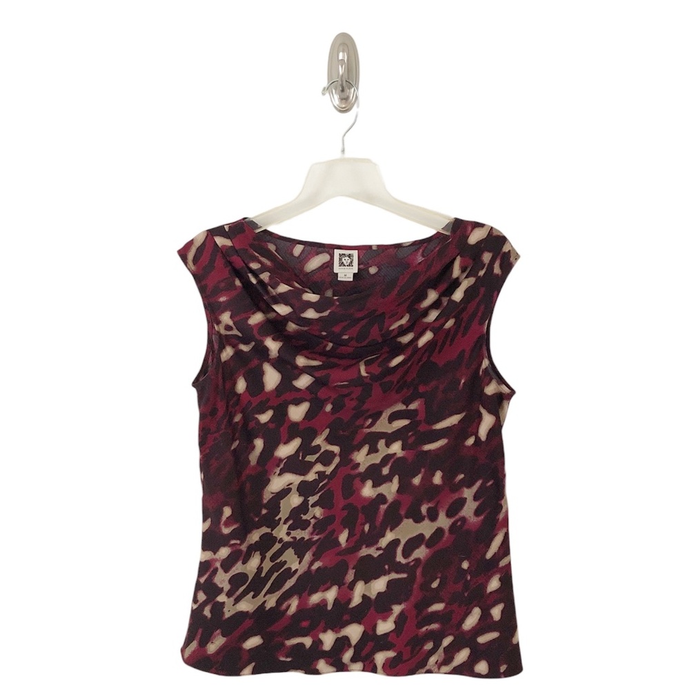 Anne Klein Stretch Sleeveless Cowl Neck Animal Print Shell Top Size M